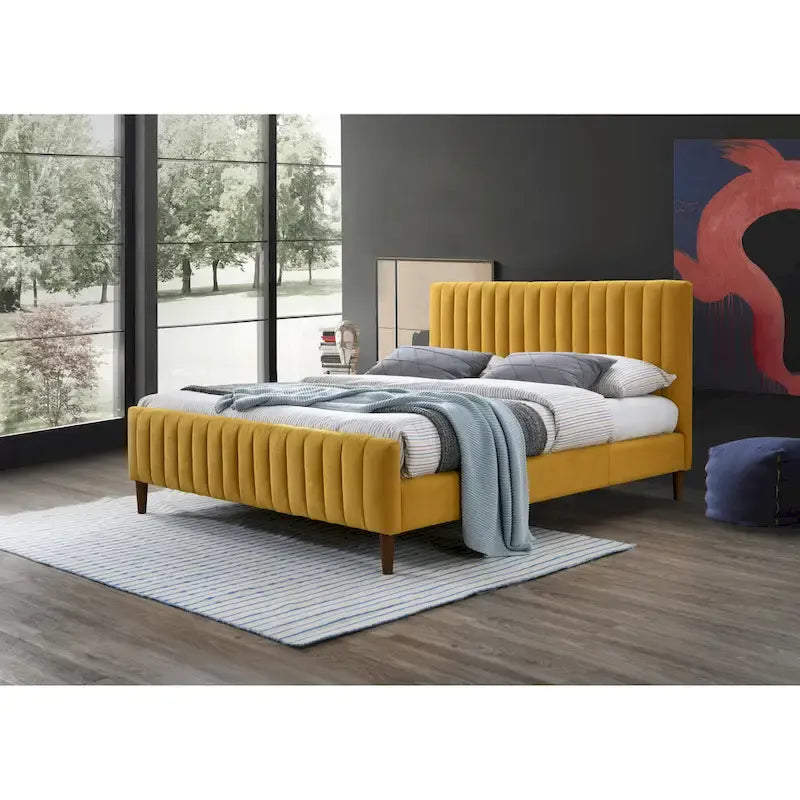 Upholstered Queen Platform Bed with Wood Legs