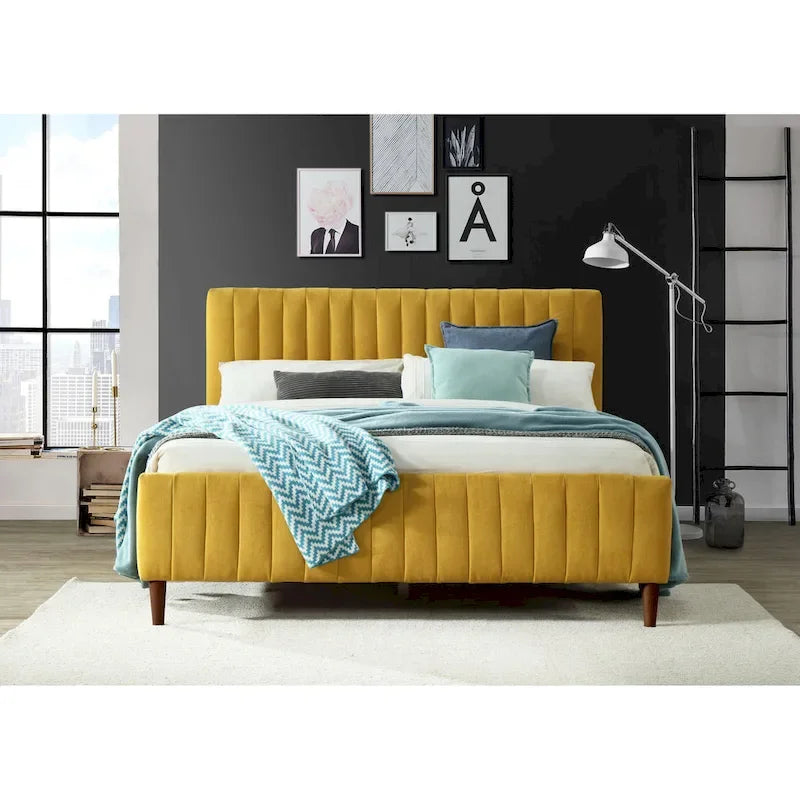 Upholstered Queen Platform Bed with Wood Legs
