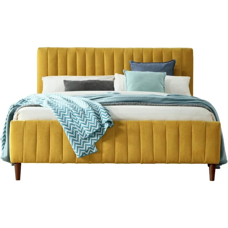 Upholstered Queen Platform Bed with Wood Legs