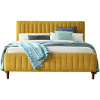 Upholstered Queen Platform Bed with Wood Legs