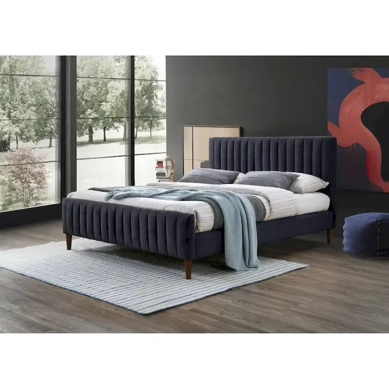 Upholstered Queen Platform Bed with Wood Legs