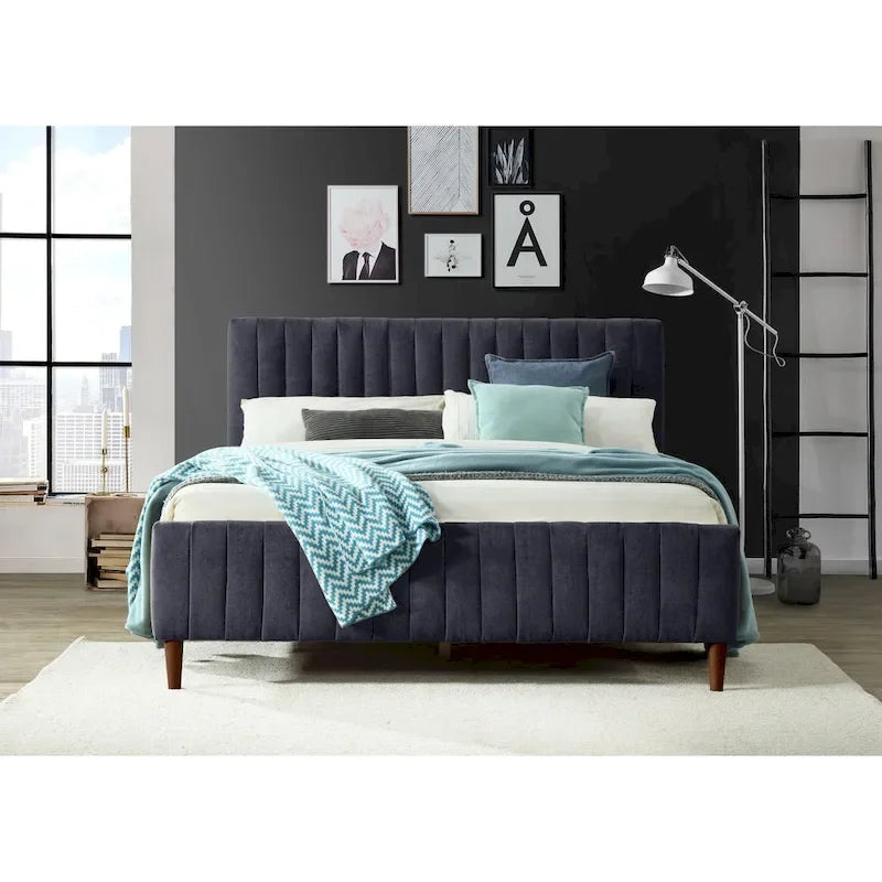 Upholstered Queen Platform Bed with Wood Legs