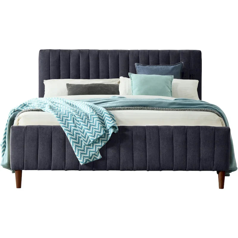 Upholstered Queen Platform Bed with Wood Legs