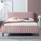Upholstered Queen Platform Bed with Wood Legs
