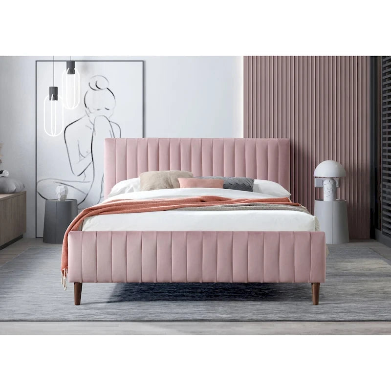 Upholstered Queen Platform Bed with Wood Legs
