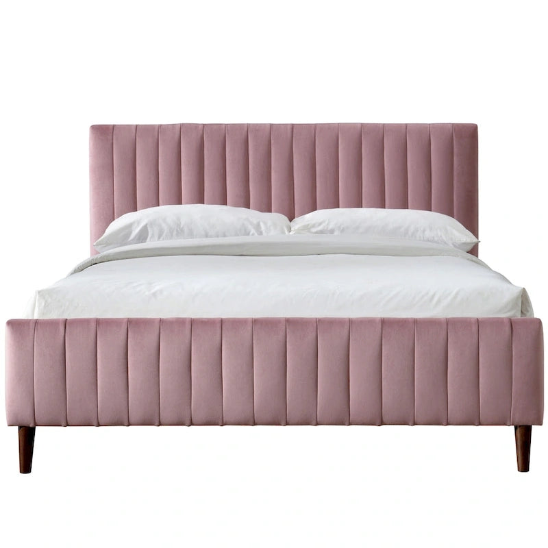 Upholstered Queen Platform Bed with Wood Legs