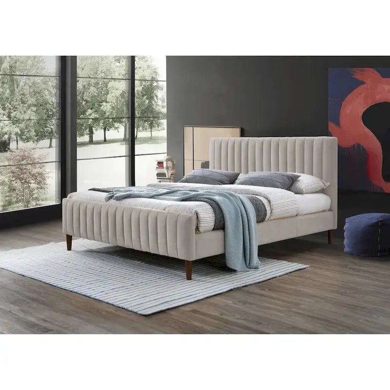 Upholstered Queen Platform Bed with Wood Legs