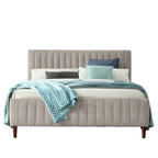 Upholstered Queen Platform Bed with Wood Legs