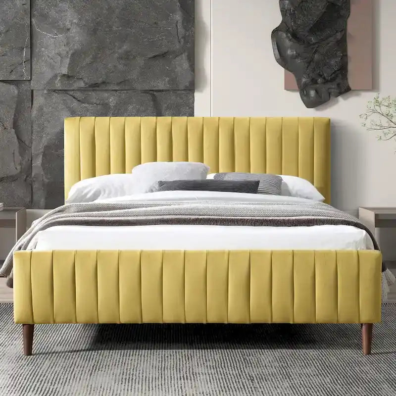 Upholstered Queen Platform Bed with Wood Legs