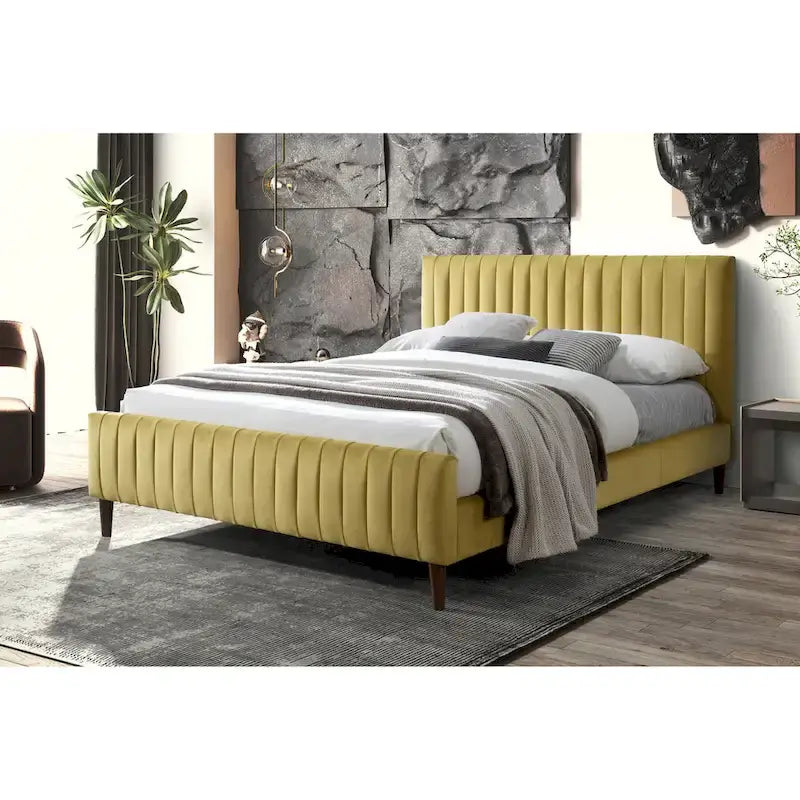 Upholstered Queen Platform Bed with Wood Legs