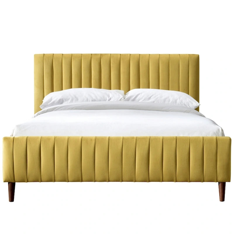 Upholstered Queen Platform Bed with Wood Legs