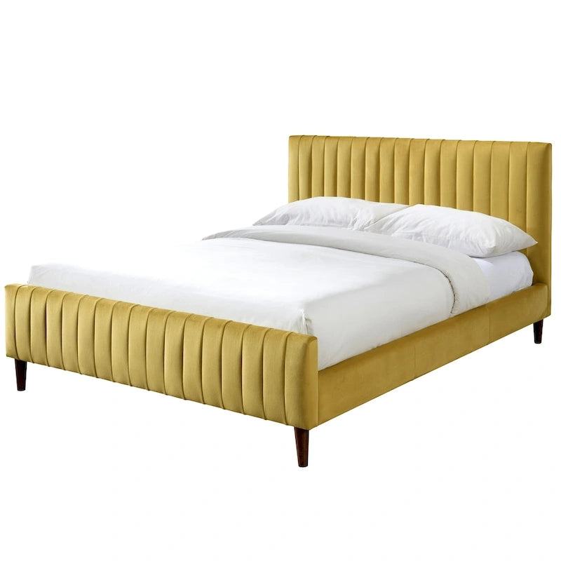 Upholstered Queen Platform Bed with Wood Legs