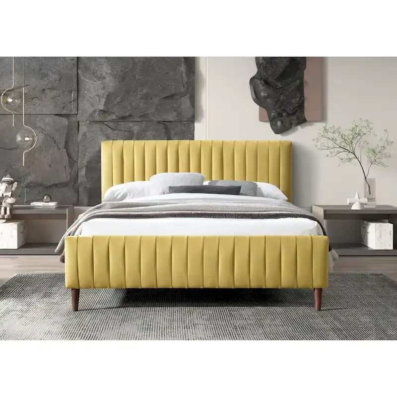 Upholstered Queen Platform Bed with Wood Legs