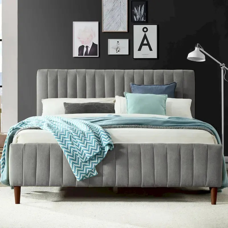 Upholstered Queen Platform Bed with Wood Legs