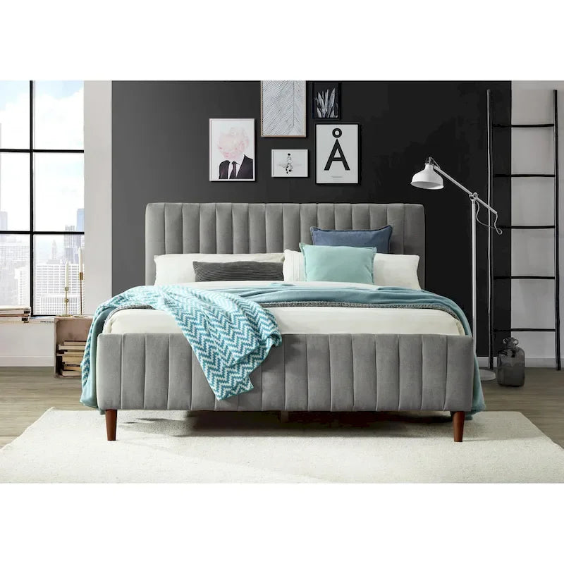 Upholstered Queen Platform Bed with Wood Legs