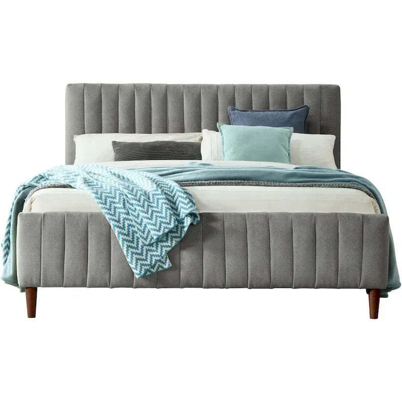 Upholstered Queen Platform Bed with Wood Legs