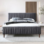 Upholstered Queen Platform Bed with Wood Legs