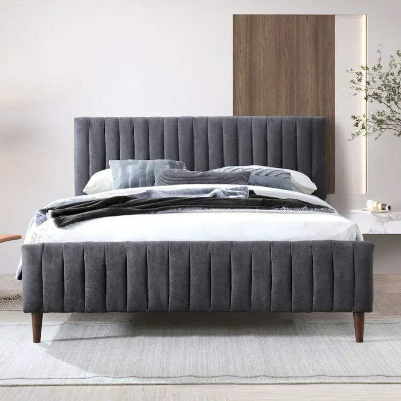 Upholstered Queen Platform Bed with Wood Legs