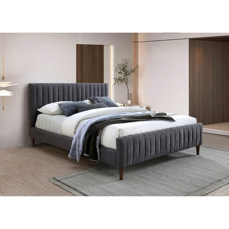 Upholstered Queen Platform Bed with Wood Legs