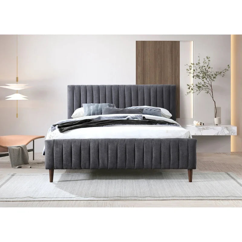 Upholstered Queen Platform Bed with Wood Legs