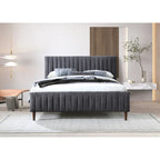 Upholstered Queen Platform Bed with Wood Legs