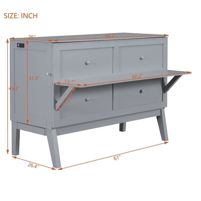 Queen Size Murphy Bed with USB Ports and Removable Side Shelves