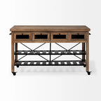 Pojízdný kuchyňský ostrůvek z černého kovu s dvouúrovňovou deskou z hnědého masivního dřeva - 28.0L x 60.0W x 34.0H