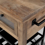 Pojízdný kuchyňský ostrůvek z černého kovu s dvouúrovňovou deskou z hnědého masivního dřeva - 28.0L x 60.0W x 34.0H