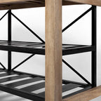 Pojízdný kuchyňský ostrůvek z černého kovu s dvouúrovňovou deskou z hnědého masivního dřeva - 28.0L x 60.0W x 34.0H