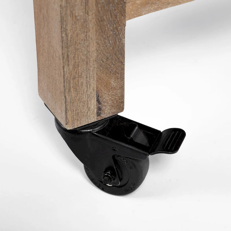 Pojízdný kuchyňský ostrůvek z černého kovu s dvouúrovňovou deskou z hnědého masivního dřeva - 28.0L x 60.0W x 34.0H