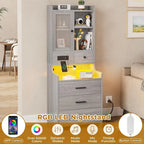 Tall Nightstand with Charging Station, 3 Drawers, Glass Door and LED Lights