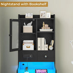 Tall Nightstand with Charging Station, 3 Drawers, Glass Door and LED Lights