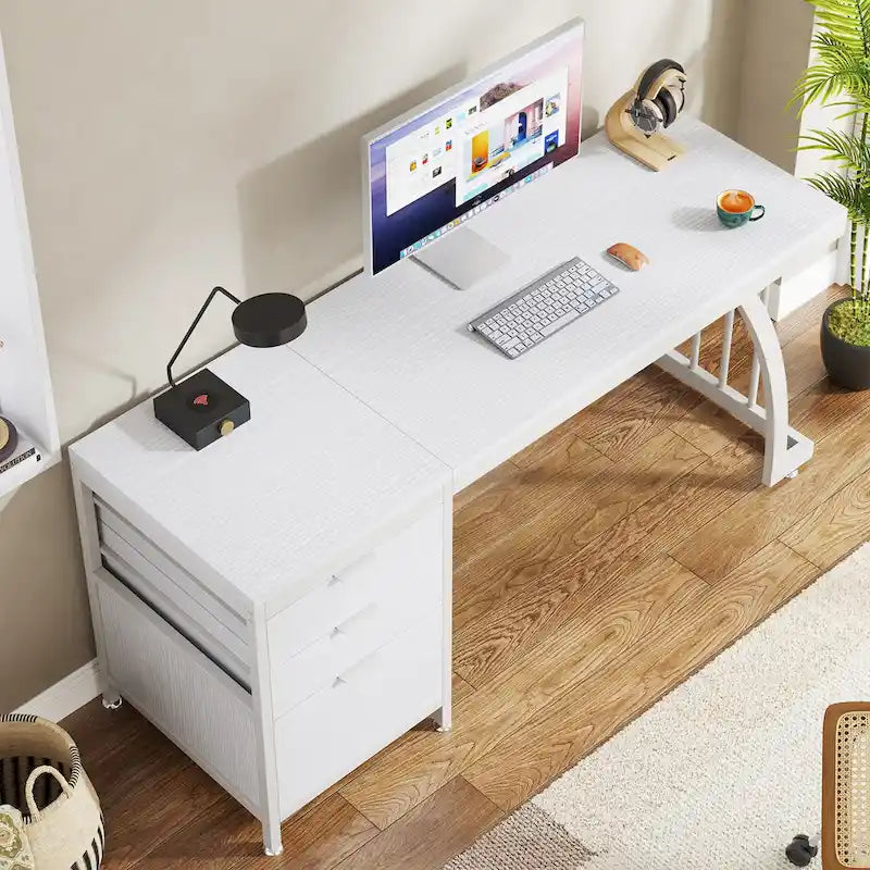 59-Inch Computer Desk with 3-Drawer Cabinet and Reversible Storage
