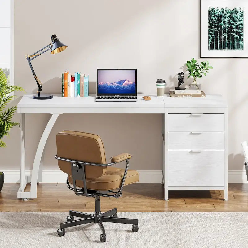 59-Inch Computer Desk with 3-Drawer Cabinet and Reversible Storage