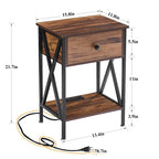 1-Drawer Nightstand with Charging Station and Storage Shelf