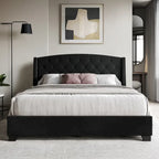CraftPorch Classic Button Tufted Wingback Upholstered Bed with Drawers