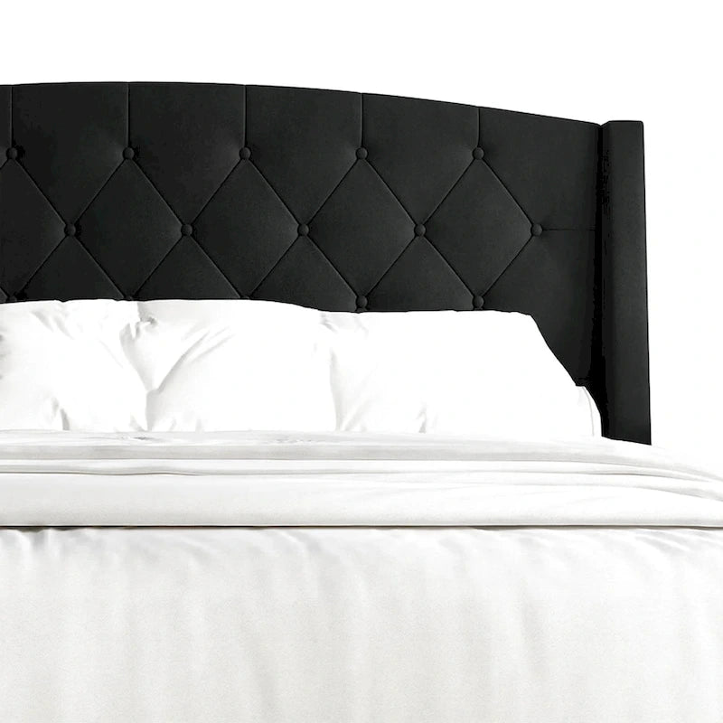 Button Tufted Wingback Upholstered Bed with Storage Drawers