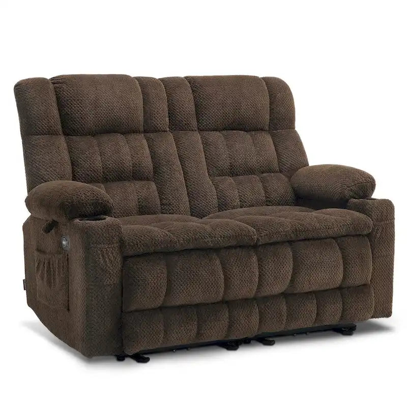 Power Loveseat Recliner with Heat, Vibration, Cupholders and USB Ports