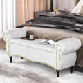 53 in. Upholstered Storage Bench with Tufted Design, Rolled Arms and Safety Hinge