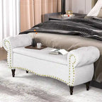 53 in. Upholstered Storage Bench with Tufted Design, Rolled Arms and Safety Hinge