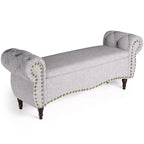 53 in. Upholstered Storage Bench with Tufted Design, Rolled Arms and Safety Hinge