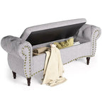 53 in. Upholstered Storage Bench with Tufted Design, Rolled Arms and Safety Hinge