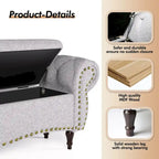 53 in. Upholstered Storage Bench with Tufted Design, Rolled Arms and Safety Hinge