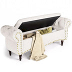 53 in. Upholstered Storage Bench with Tufted Design, Rolled Arms and Safety Hinge