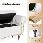 53 in. Upholstered Storage Bench with Tufted Design, Rolled Arms and Safety Hinge