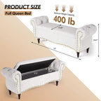 53 in. Upholstered Storage Bench with Tufted Design, Rolled Arms and Safety Hinge