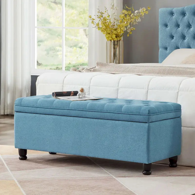 Storage Ottoman Bench with Tufted Upholstery and Hidden Storage