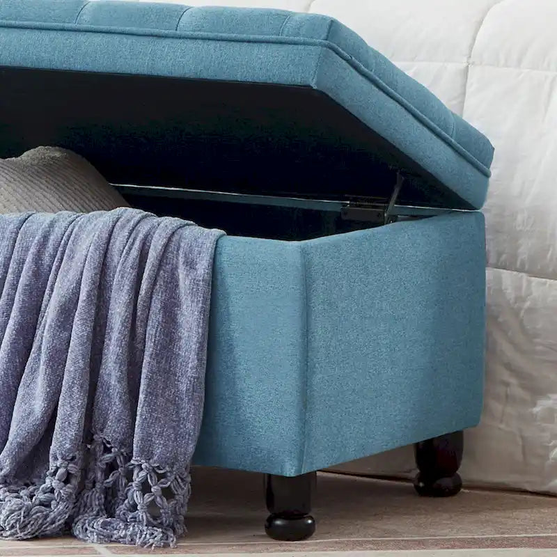 Panca pouf contenitore con rivestimento trapuntato e vano contenitore nascosto