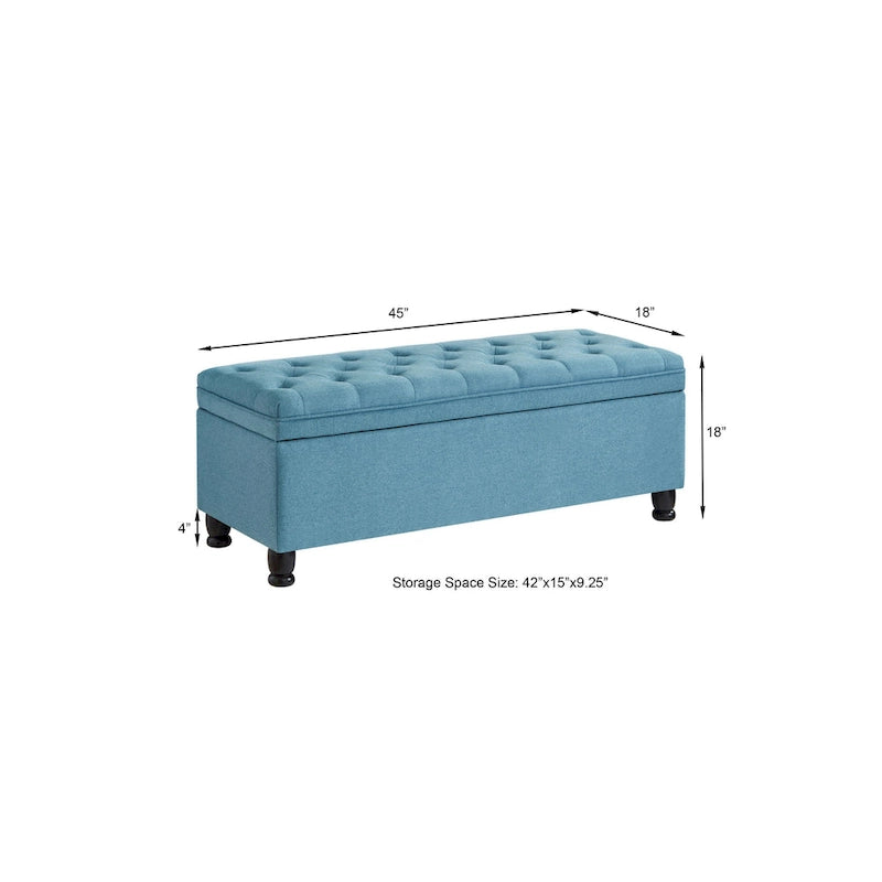 Panca pouf contenitore con rivestimento trapuntato e vano contenitore nascosto