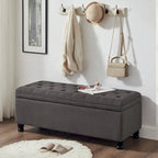 Panca pouf contenitore con rivestimento trapuntato e vano contenitore nascosto